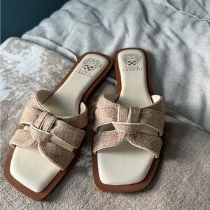 Vince Camuto Cream and Tan Woven Sandals